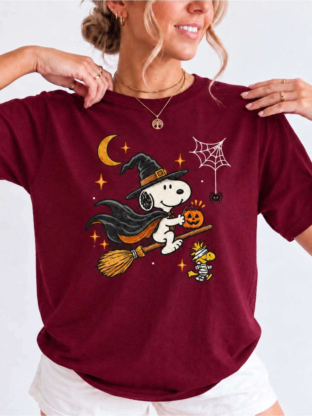 Peanuts Snoopy Witch Halloween Gildan T-Shirt Maroon NWT